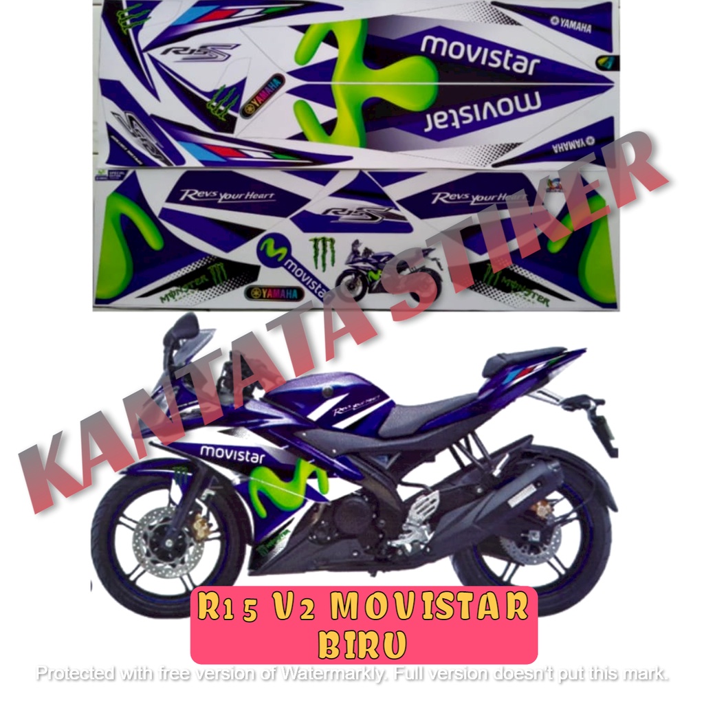 STIKER STRIPING LIS BODY VARIASI MOTOR YAMAHA R15 V2 MOVISTAR BIRU SEMI FULL BODY