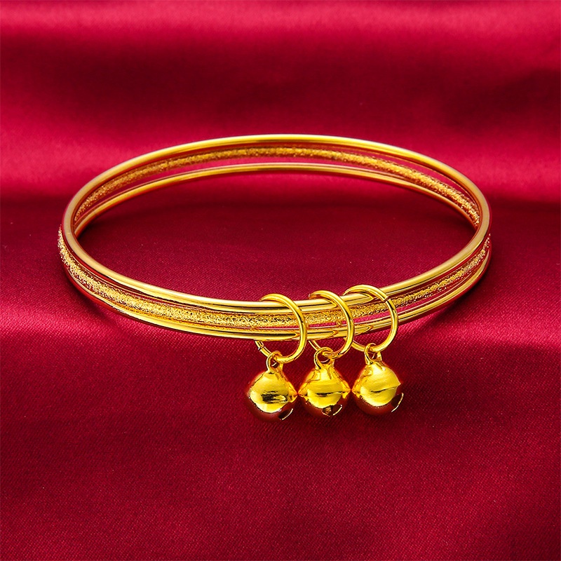 Goldkingdom Perhiasan Fashion Emas Asli Kadar 375 Bangkok Aksesoris Ready Stock Tahan Lama Sansheng III Gelang Lapis Emas Gelang Wanita
