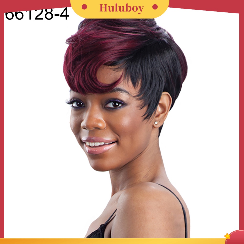 Wig Rambut Pendek Keriting Dengan Poni Miring Untuk Wanita