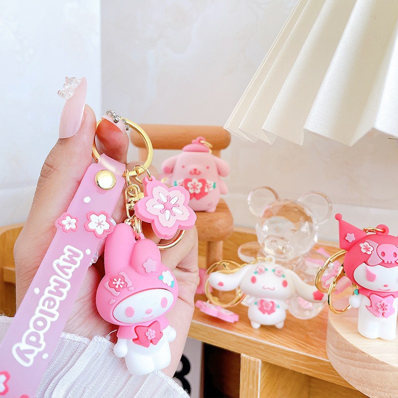 Gantungan Kunci Boneka Anime Sanrio Sakura Hello Kitty Kuromi Cinnamoroll Untuk Aksesoris Anak