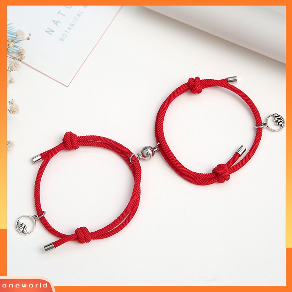 2Pcs Bracelet Adjustable Couple Gift Alloy Couple Rope Braided Bracelet for Couple