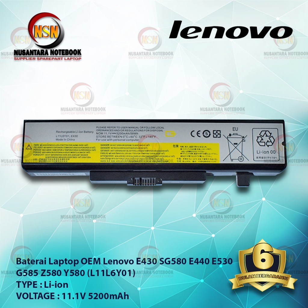 Baterai Laptop Lenovo E430 SG580 E440 E530 G585 Z580 Y580 L11L6Y01 OEM