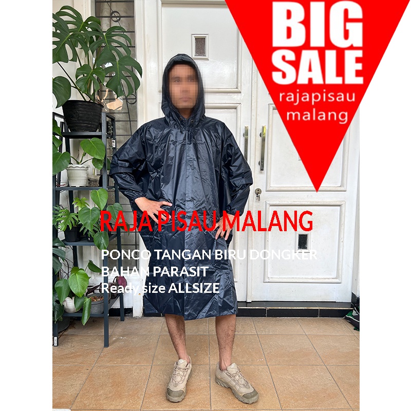 Jas Hujan Ponco Lengan parasit SIZE BESAR - Biru BAHAN PARASIT