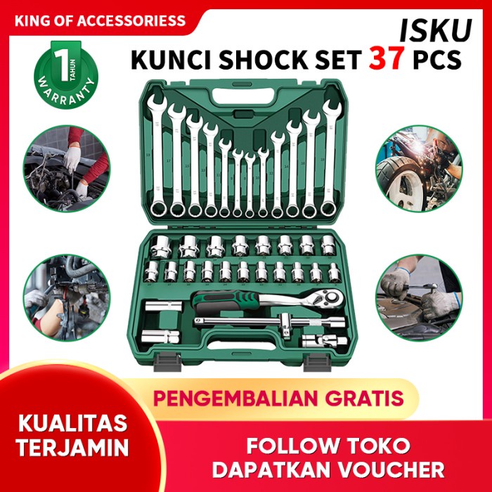 Shock Isku Kunci Set 37Pcs Termasuk Kunci Ring Pas 1 Set Dan Mata Shock Set