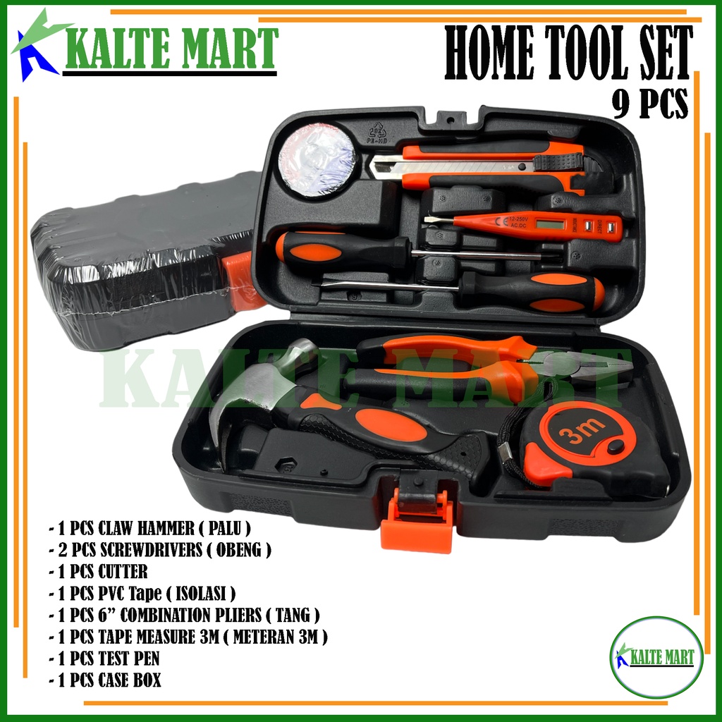 ToolKit Set 9Pcs Tool Box Handtools Box Perkakas Alat Tukang Set 9Pcs tools set perlengkapan rumah, pekakas rumah