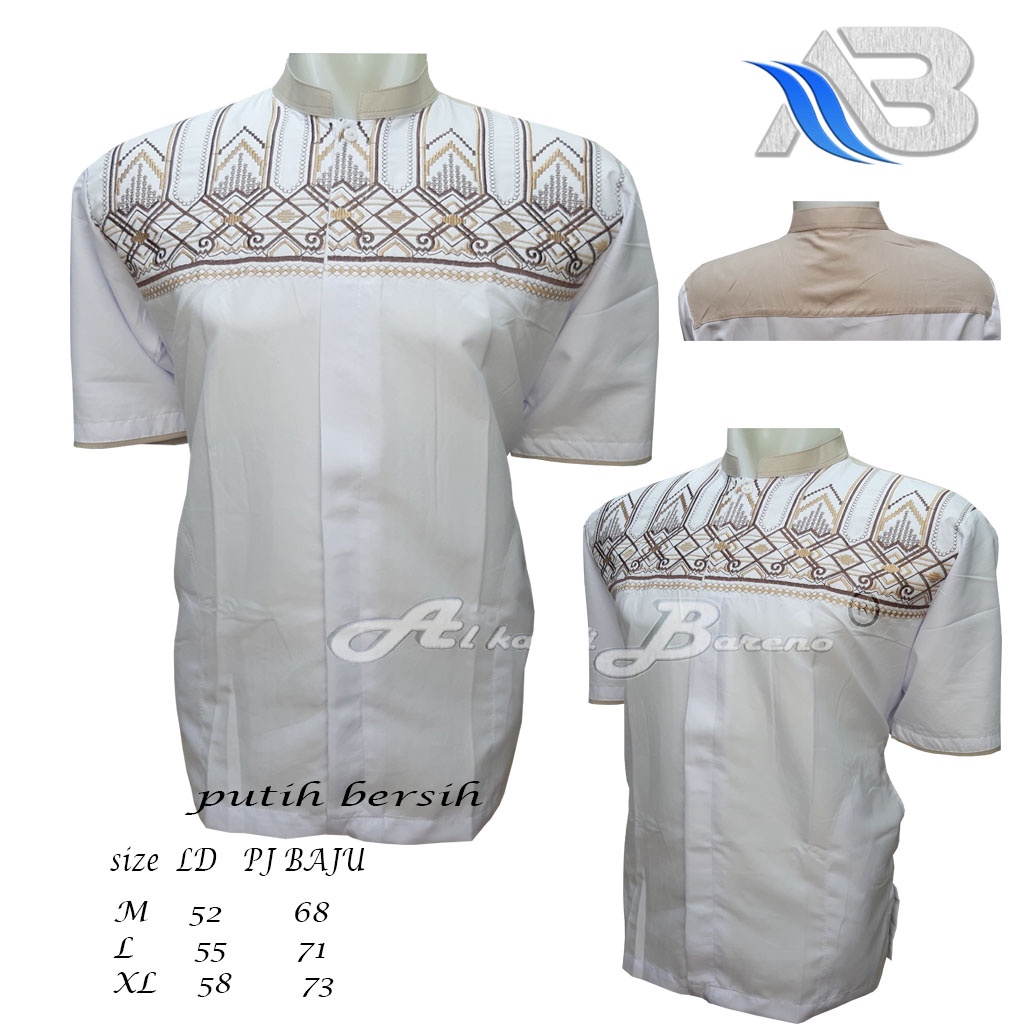 Baju Koko Pria Dewasa Terbaru Al qadr / AB Alkahfi Barno Lengan Pendek Putih Bordir COD