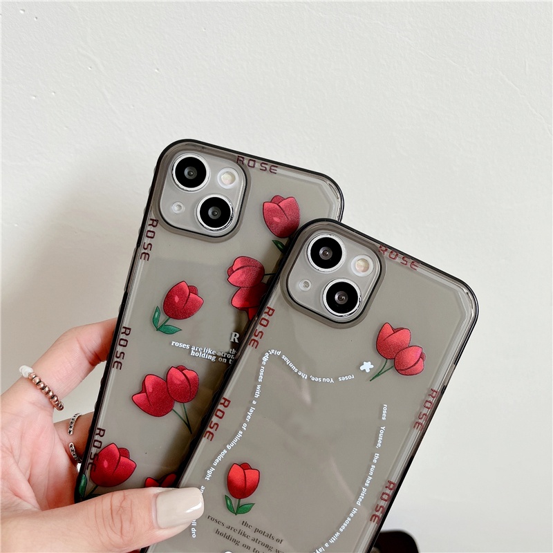 Anggun Putih Mawar Transparan Lembut TPU Phone Case Untuk iPhone 14xr X XS Max 13 Pro Max12 11 7 8 plus Se2020 Printing Cover Transparan Cover Case