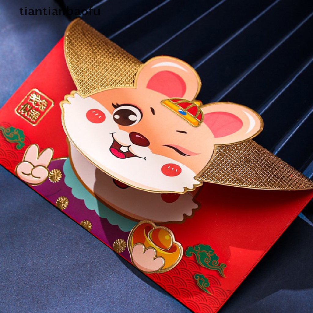 [tiantianbaofu] 4pcs Amplop Merah Imlek Amplop Merah Kantong Merah Chinese Red Packets Hong Bao Amplop Uang Keberuntungan Butik