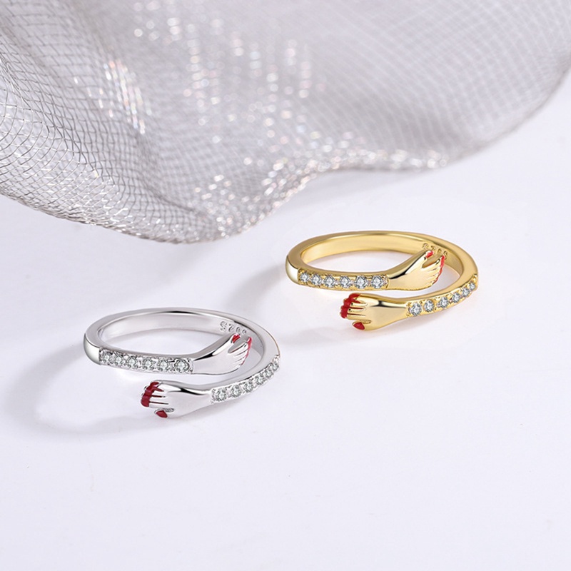 Zircon Hug Rings Untuk Wanita Tembaga Geometris Peluk Pasangan Adjustable Ring Pernikahan Natal Aesthetic Perhiasan Hadiah Anillos