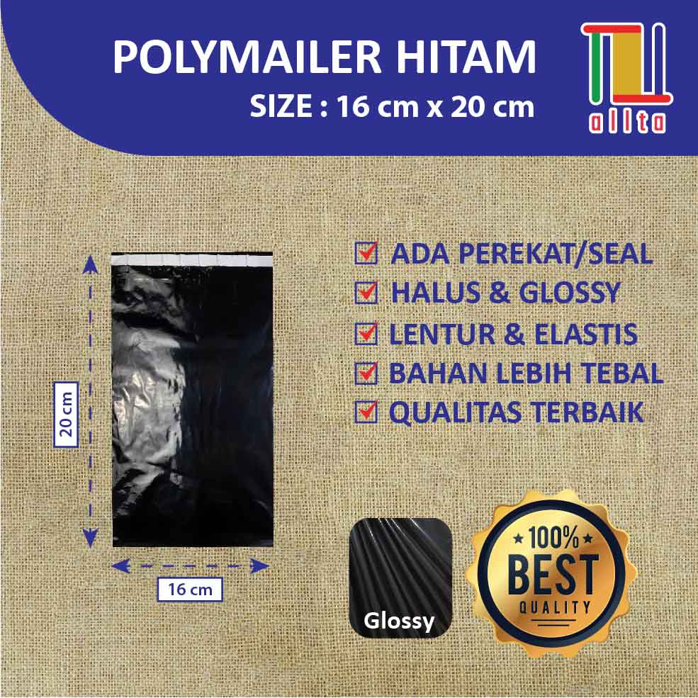 

PLASTIK PACKING OLSHOP PE POLYMAILER kantong kemasan amplop plastik 16X20 HITAM GLOSSY mewah