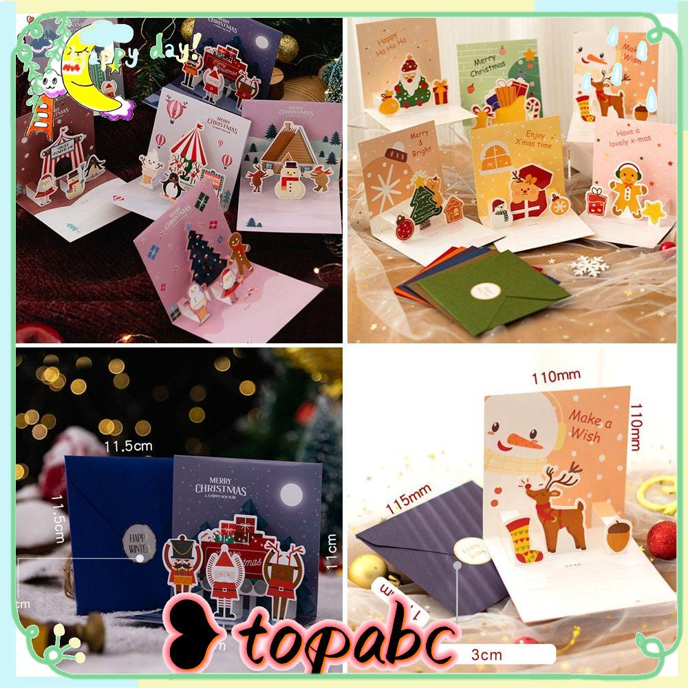 Top 6pcs/set Kartu Natal Perlengkapan Pesta Snowman Reindeer Merry Christmas Stiker Dengan Amplop