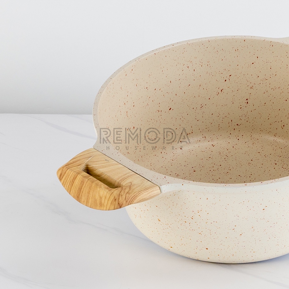 [Remoda] White Willow Casserole White Granite Anti Lengket Induksi Lengkap Dengan Tutup 24cm Warna cream