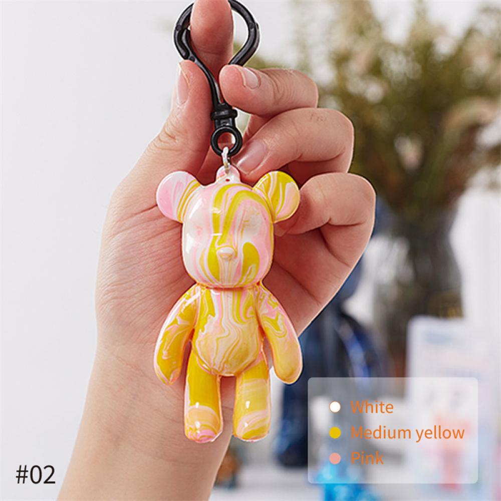 Timekey 8cm Fluid Bear Set Handmade DIY Graffiti Bearbrick Gantungan Kunci Manual Mainan Orang Tua-Anak Cairan Lukisan Graffiti Mainan I5X7