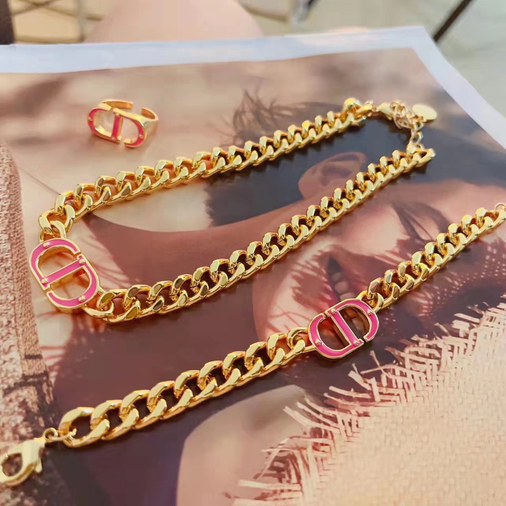 Set Titanium Kalung Dan Gelang C&amp;D Perhiasan Wanita (Warna Pink)