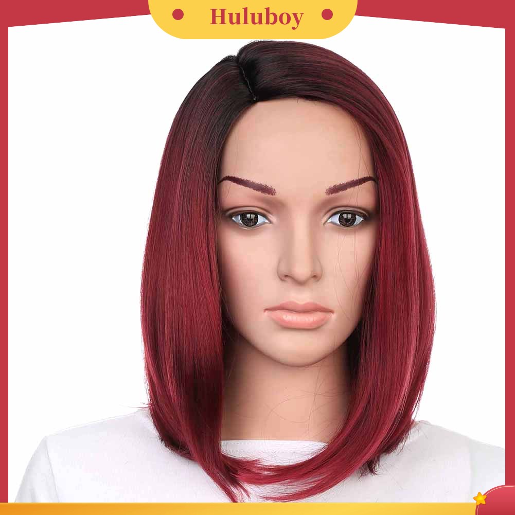 Wig Rambut Lurus Warna Merah Gradien Matte Bahan Serat Suhu Tinggi Untuk Wanita
