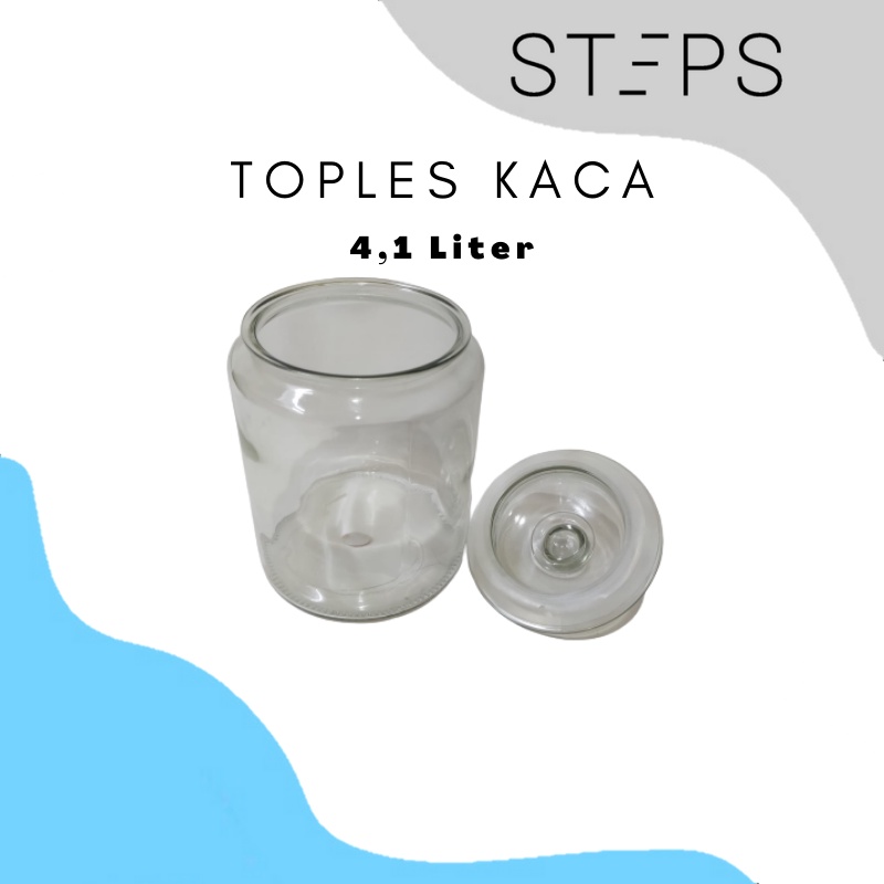 Toples Kaca Dapur Kedap Udara 4100ml / Glass Canister Airtight With Lids  / Toples Kaca Asinan Manisan Cookies Kue Kering 4100ml