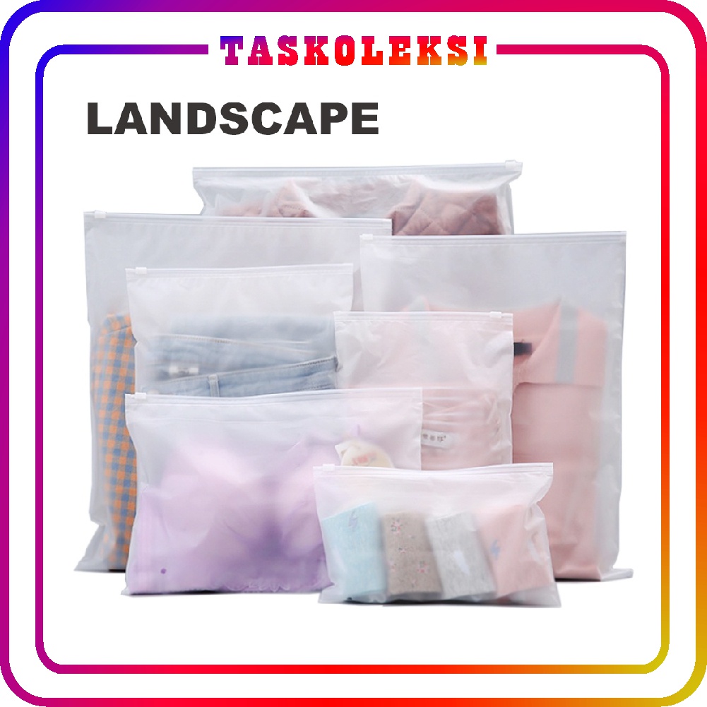 ☛TK☚ Zipper Bag Landscape Transparan Doff Organizer Bag Pouch Plastik Penyimpanan / Ziplock Murah R852