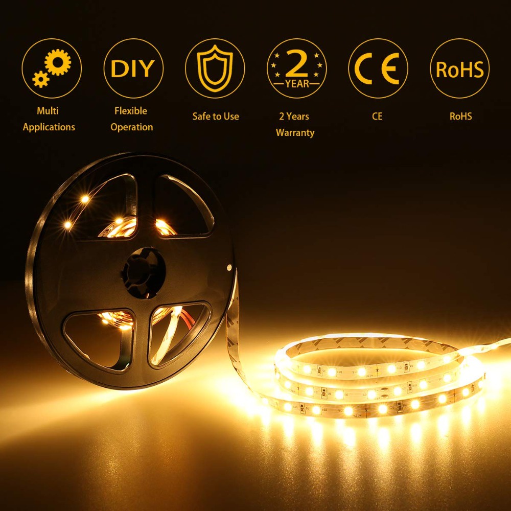 Sabuk Lampu Tenaga Baterai 1M 60Leds Strip Light Cuttable Backlight Strips Self-Adhesive Pita Lampu Cars TV Decor Lighting Untuk Kamar Tidur Dapur Tangga Jembatan Kaki Lengkungan