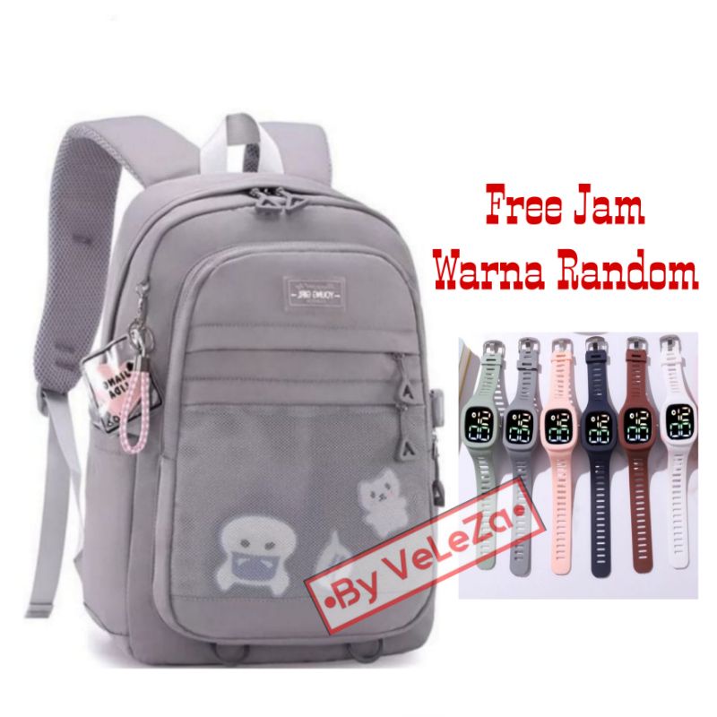 COD Tas Ransel Anak Perempuan Terbaru Young Girl Free Jam Tangan Tas Anak Sekolah SD SMP Tas Ransel Anak Tas Anak