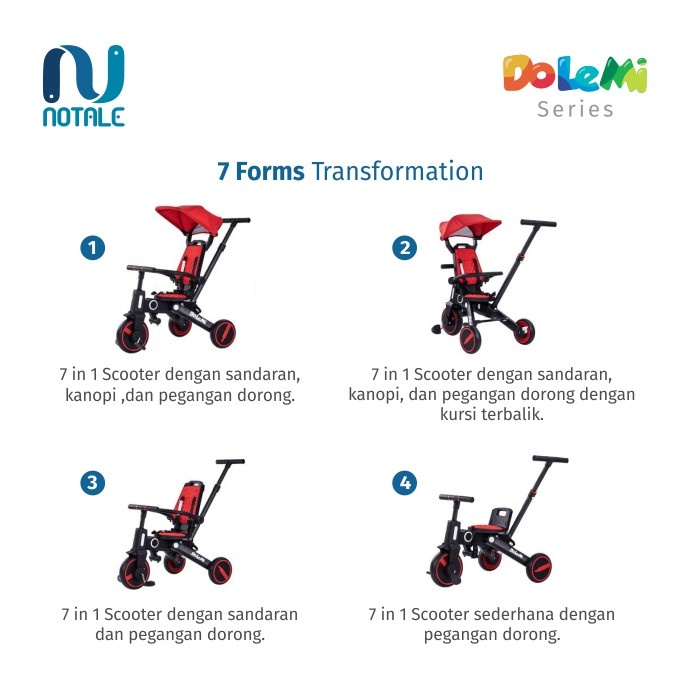 Notale Dolemi Series 7 in 1 Scooter Stroller Sepeda Lipat Anak
