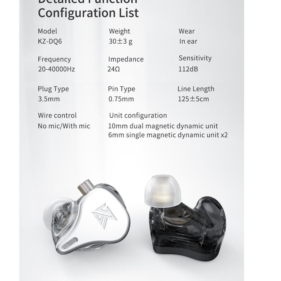 Terbaru KZ DQ6 DQ6S Knowledge Zenith Triple Dynamic Drivers - Earphone with MIC