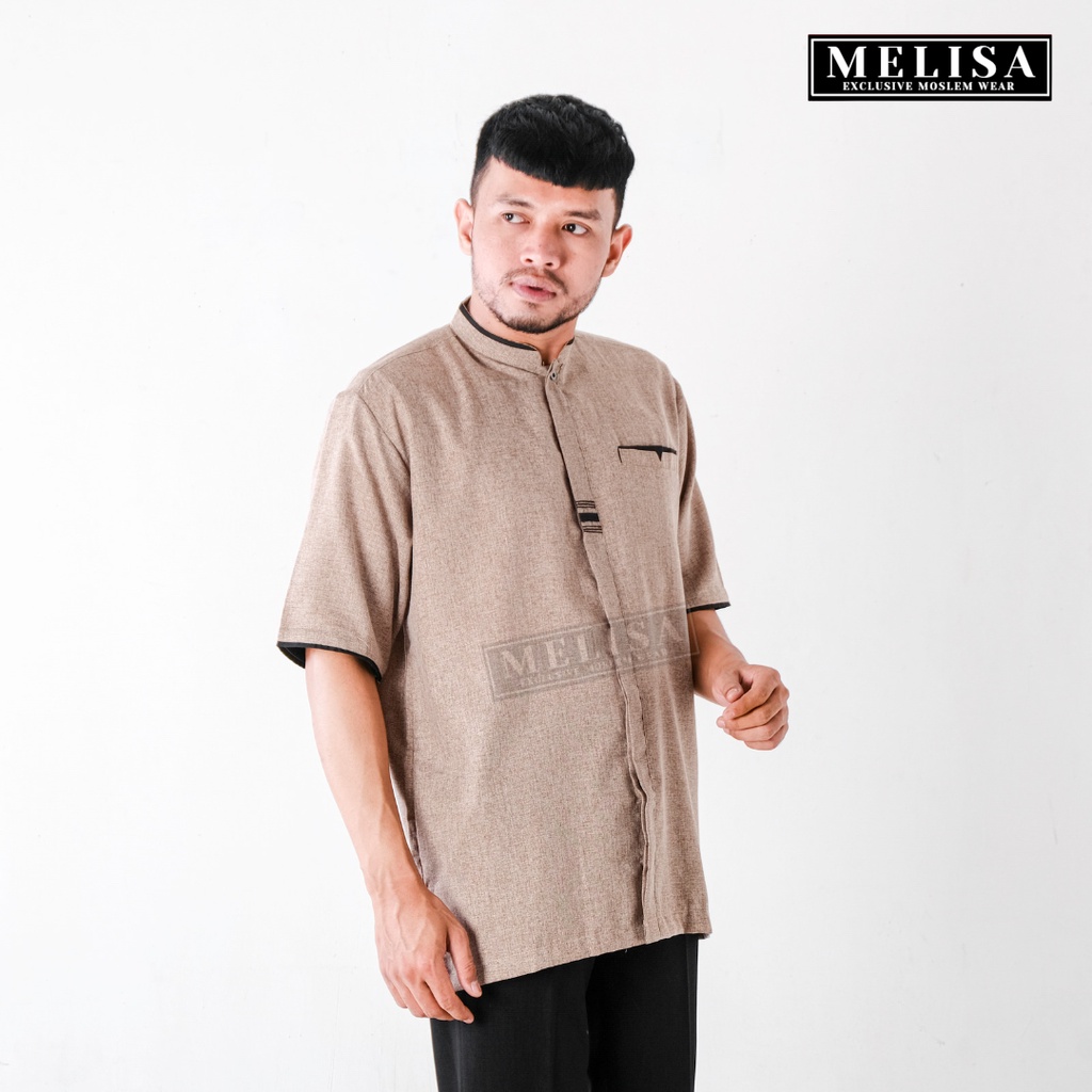 Baju Koko Pria Kemko Lengan Pendek Bahan Katun Madinah Premium Size M L XL Coklat