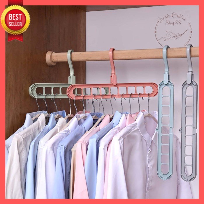 GOS - A204 - Magic Hanger 9 in 1 / Jemuran Pakaian 9 Susun Serbaguna / Gantungan Baju Celana Lemari