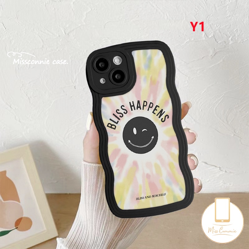 IPHONE Casing Ponsel Kompatibel Untuk Iphone6 6s 87plus11 12 13 14 Pro Max14 Plus XR X XS Max SE 2020 Ins Gradasi Warna-Warni Cinta Hati Pelangi Lucu Smiley Wavy Edge Soft TPU Cover