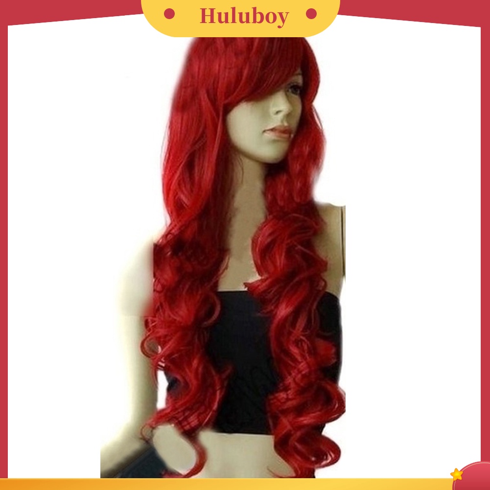 Wig Rambut Ekstensi Model Panjang Keriting Warna Wine Red Untuk Wanita