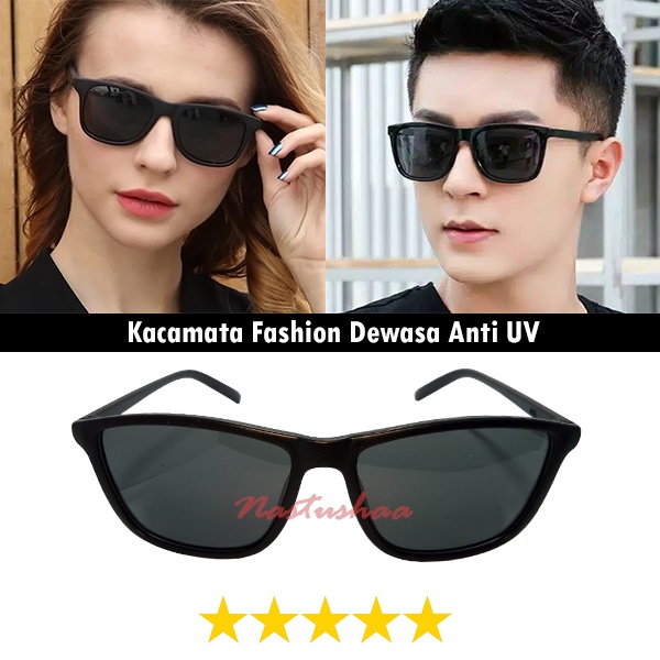 Kacamata Hitam Gaya Bingkai Kotak Hitam Doff Lensa Anti UV Protection Kacamata Fashion Pria Wanita NOCASE