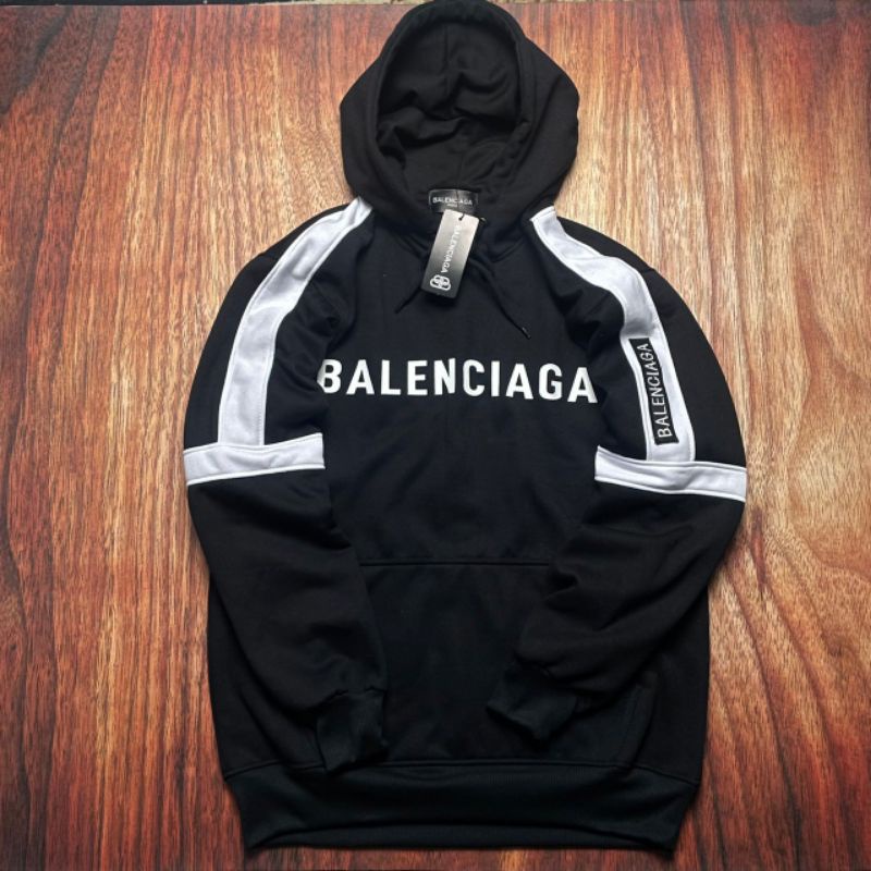 HOODIE BALENCIAGA BLACK FULL TAG LABEL CASUAL HYPE FASHION PRIA