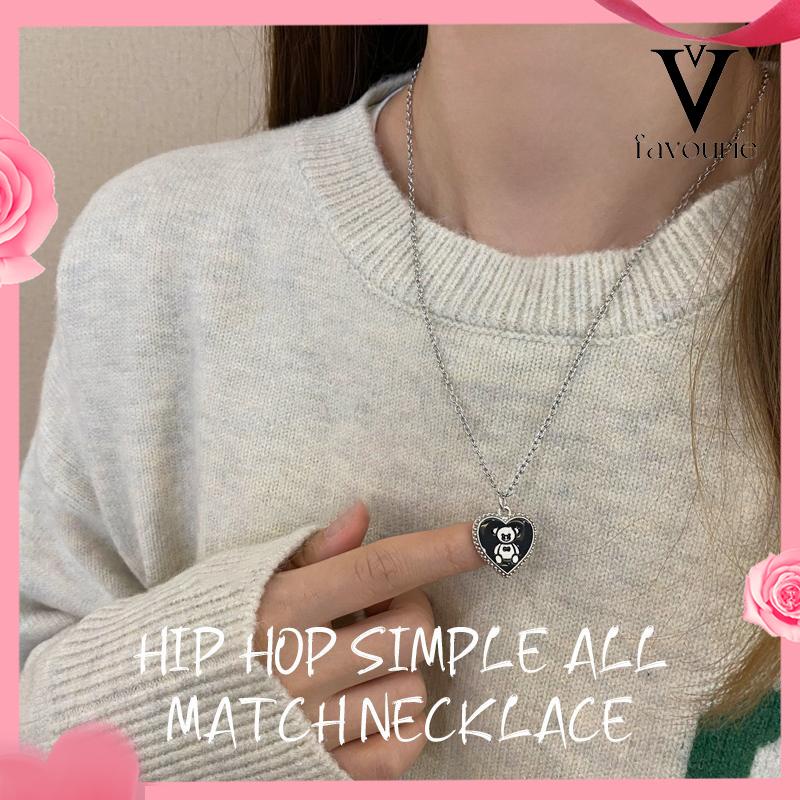 CODLove Bear Rantai Sweater Panjang Hip-Hop Sederhana Serbaguna Kalung Gelap Manis Keren untuk Wanita-FA