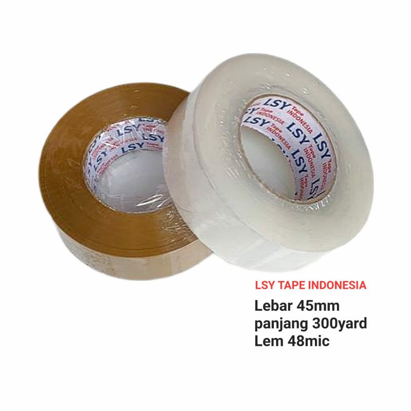 

lakban bening / coklat 45mm x 300yard (super lengket) LSY TAPE INDONESIA ( CBM )