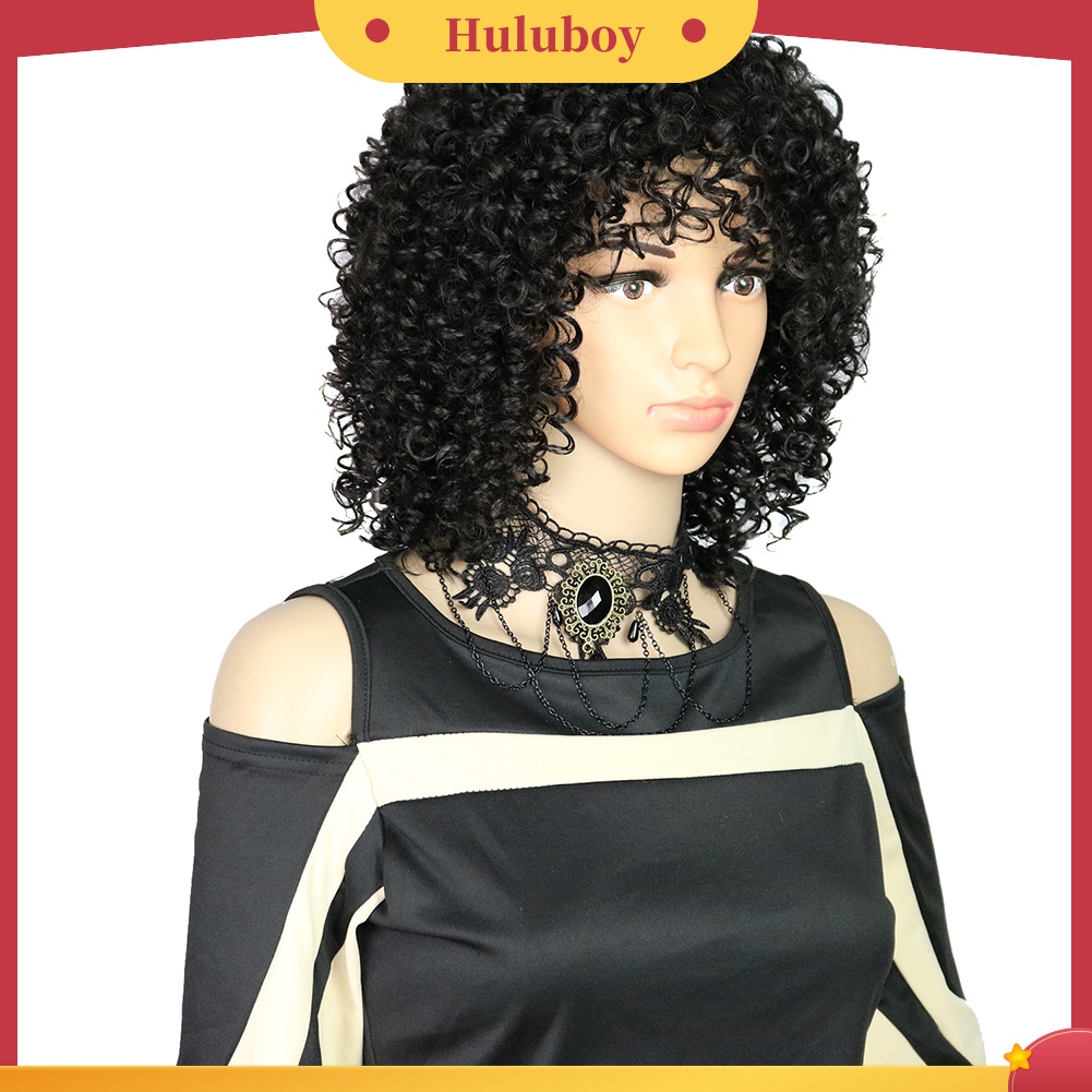 Wig Rambut Pendek Keriting Bahan Serat Suhu Tinggi Gaya Afrika Untuk Wanita