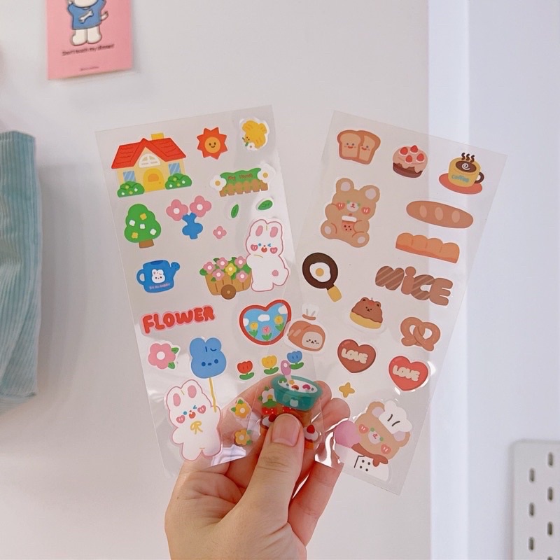 1 set isi 10 lembar stiker karakter murah lucu bear bunny dog cute sticker beruang kelinci rabbit anjing hewan imut comel cute murah