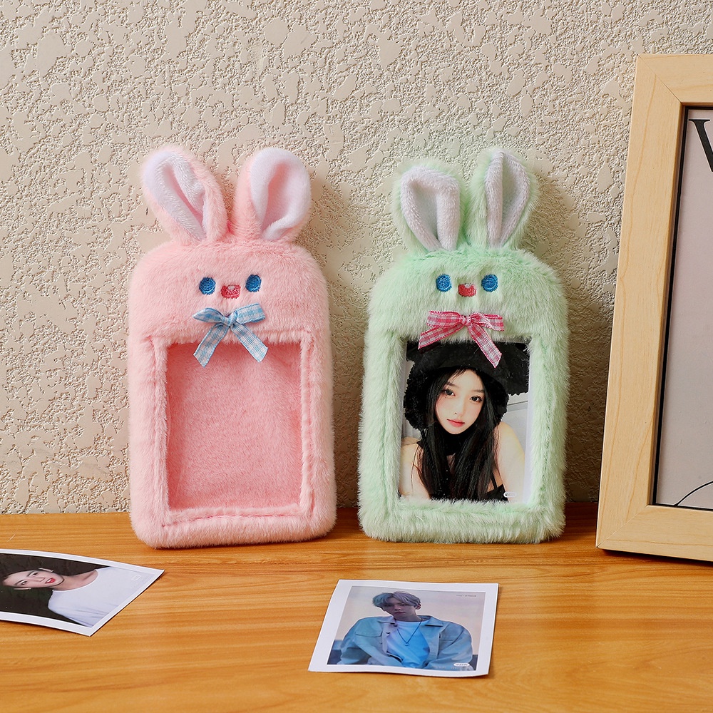 Kelinci Lucu Plush Card Holder Dengan Gantungan Kunci Kartun Kredit ID Card Holder Idol Photocard Pelindung Case Card Bag Stationery