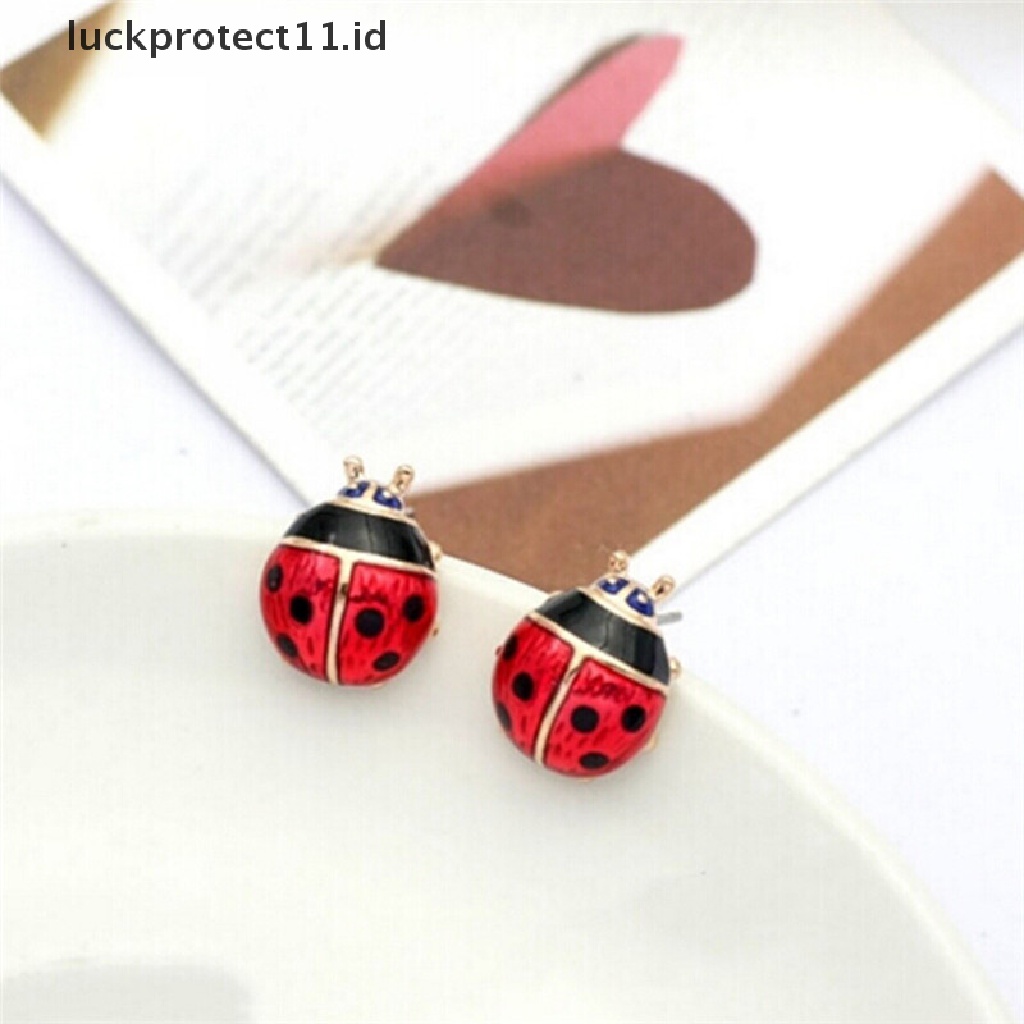 /Fashion Panas// Fashion// Lucu Menyisipkan Anting-Anting Indah Cat Stud Earrings Merah Minyak Ladybug Ear Studs.