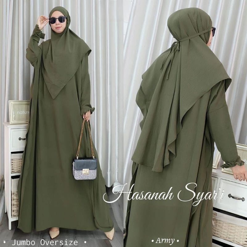 Gamis Syari Terbaru 2022 Set Khimar Hasanah Kaftan Syari Gamis Abaya Crinkle AirFlow Baju Kondangan Wanita Setelan Jumbo