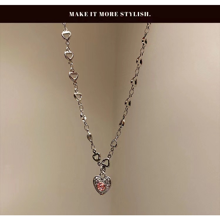 Fashion Cinta Ganda Batu Permata Kalung Untuk Wanita Vintage Perak Choker Rantai Liontin Perhiasan Aksesoris-25