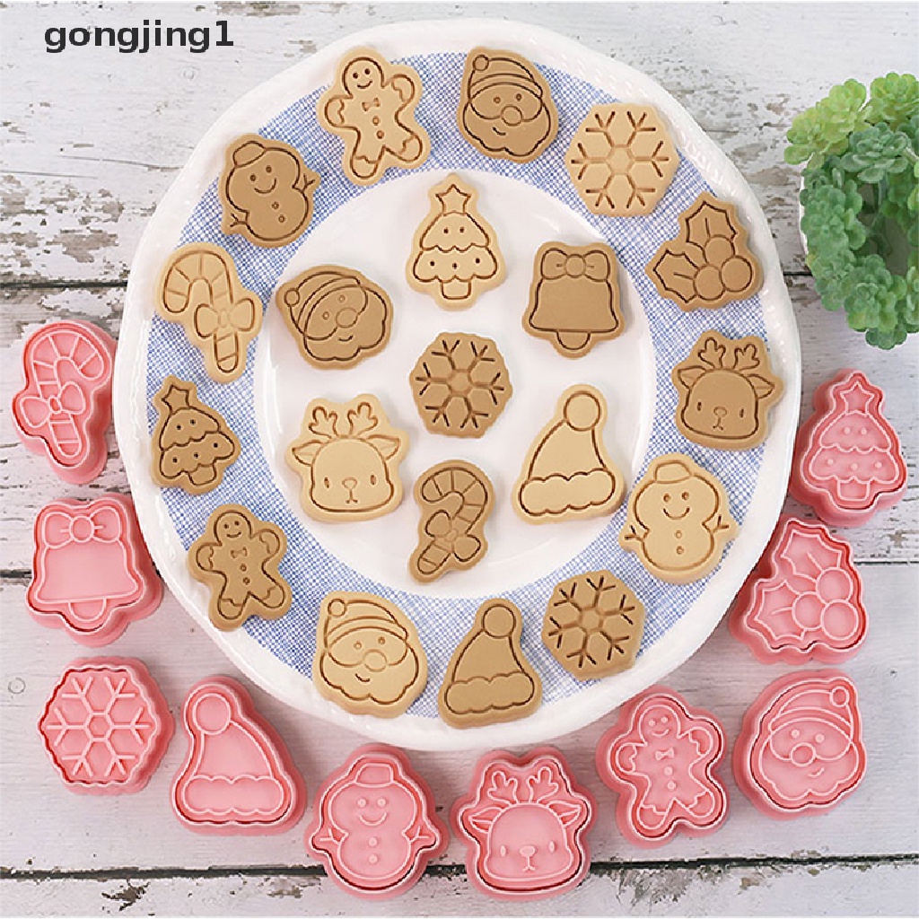 Ggg 10Pcs Pemotong Kue Kering Natal Kartun Santa Snowman Pohon Elk Biskuit Cetakan ID