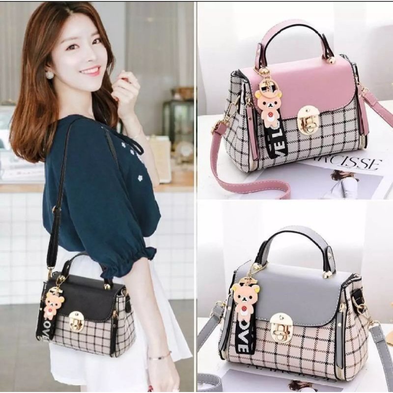 Tas Selempang Wanita Mini Fashion Korea Hitam Tan Hijau Tali Panjang