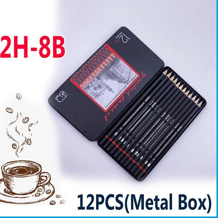 Super Viral 12 pcs Pensil gambar sketsa set lengkap 2H H F B HB 2B 3B 4B 5B 6B 7B 8B Charcoal Pensil Set