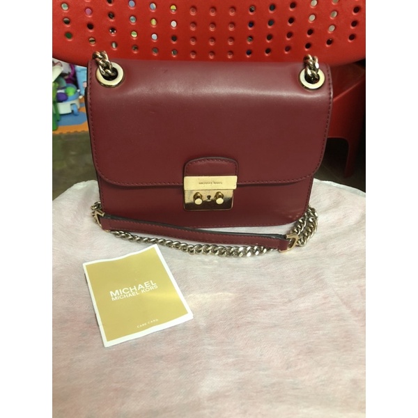 Preloved Michael Kors MK Red Leather Sloan Editor Sling Shoulder Merah Marun Maroon
