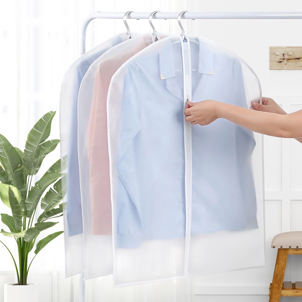 BOSJKT1493 Cover Baju Resleting Peva Anti Debu Penutup Gantungan Baju Pakaian