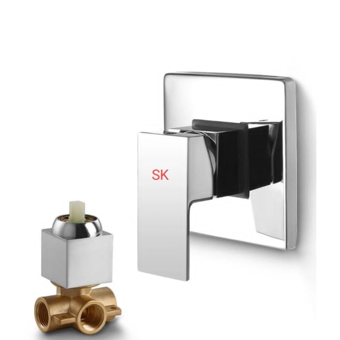 Paket Wall shower head 12 inch dan stop kran cabang panas dingin Kuningan / Wall shower Stainles Steel kamar mandi