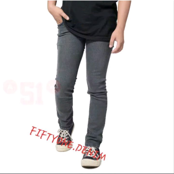 Fifty one Fifteen denim Celana Jeans Pria Slim Fit Streetch Original GREY ABU Size S M L XL 27 - 34