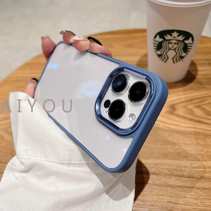IPHONE Armor Transparan Shockproof Case Untuk Iphone13 14 12 11 Pro Max XR XS 7Plus 8Plus 6Plus 6sPlus 14Plus Metal Kamera Perlindungan Hard PC Cover