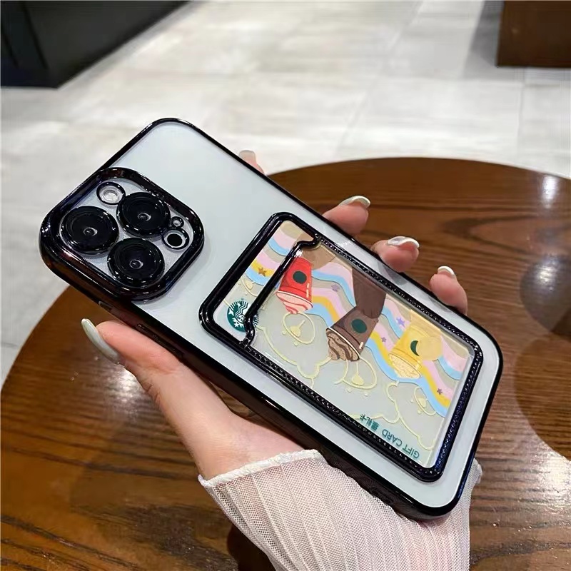IPHONE Casing Ponsel Paket Kartu Mewah Transparan Kompatibel Dengan Iphone14 13 12 11 Pro Max Lensa Terpasang film Pencegah Jatuh Casing