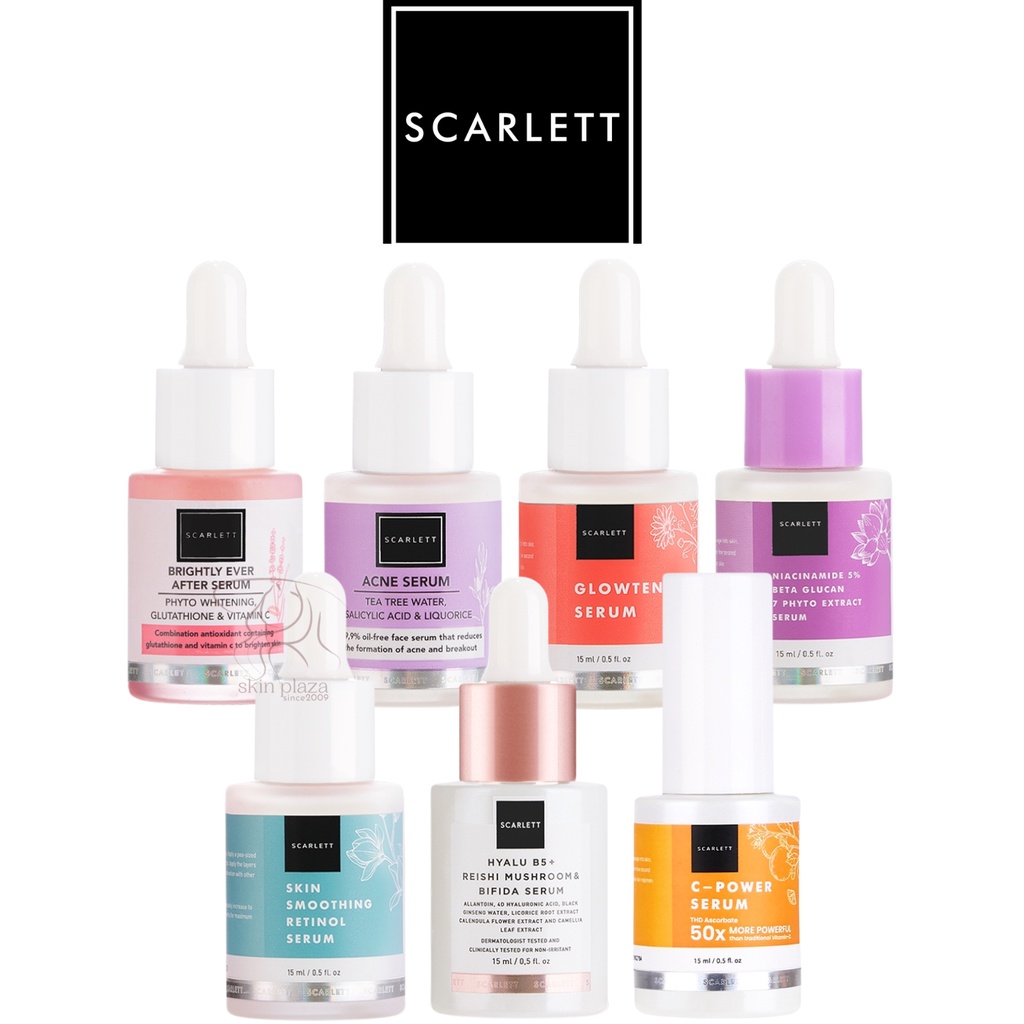 Scarlett Whitening Serum Series Acne | Brightly Ever After | Glowtening | Hyalu B5 Age Delay | Skin Smoothing Retinol | Niacinamide 5% 7 Phyto | C-Power BPOM