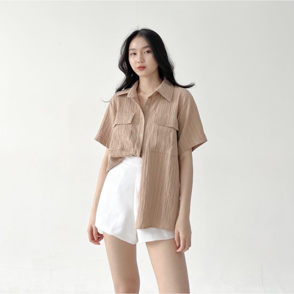 ZU CRINKLE COTTON TOP KOREA - ATASAN SERAT KAYU - BLOUSE OFFICIE WANITA PREMIUM - KEMEJA PESTA - TOP BASIC MEWAH V-NECK - ATASAN UNTUK KONDANGAN - TOP SEXY FOR TRAVELING - HADIAH / KADO ULTAH UNTUK CEWEK